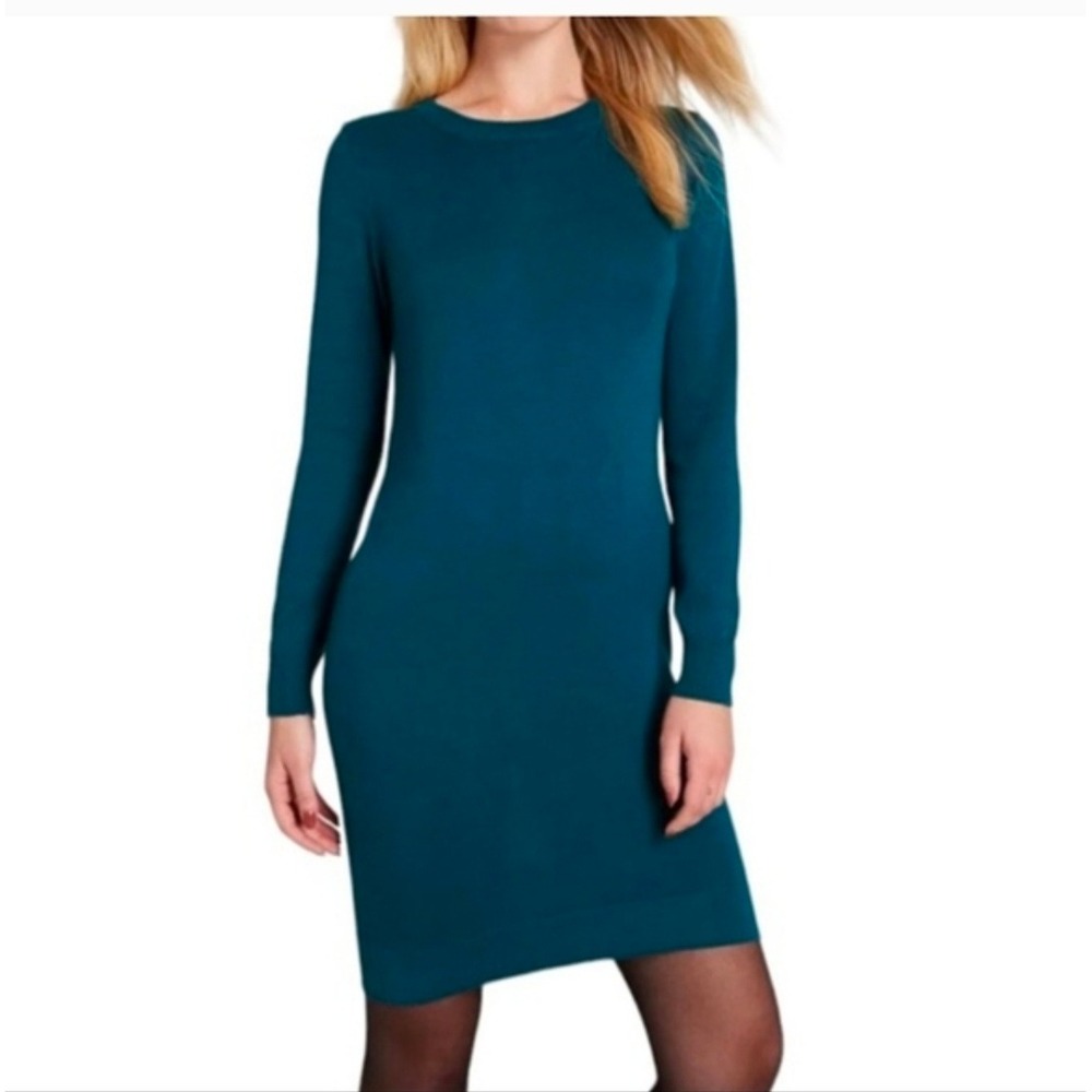 ModCloth Teal Blue Long Sleeve Crew Neck Sweater Dress Plus Size 1X Cotton Modal